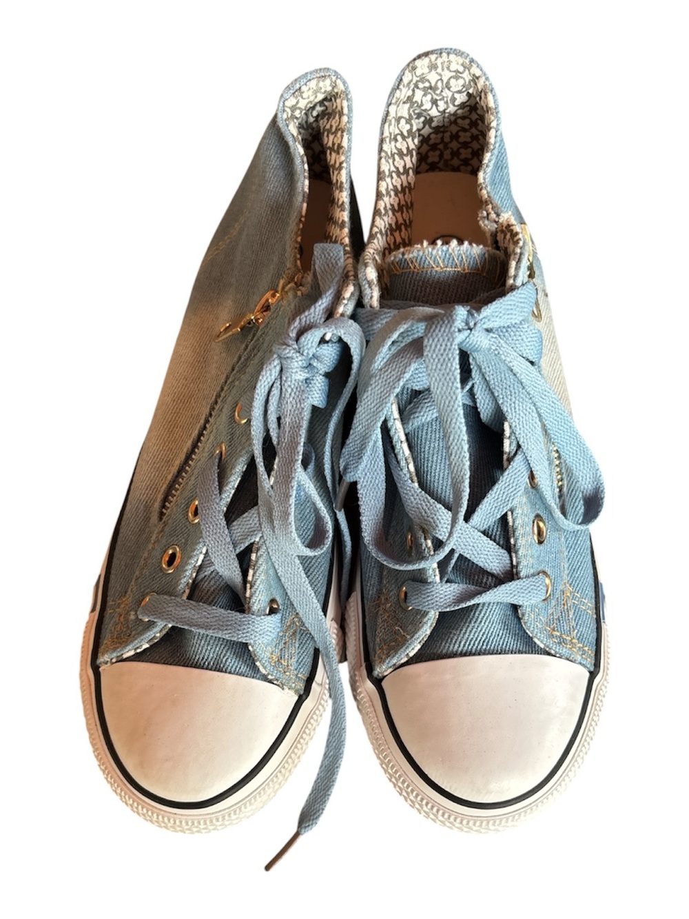 Kids Light Blue High-Top Canvas Sneakers with Lace-Up